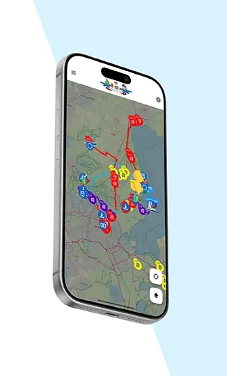 Aplicaci&oacute;n Old Holland Tour con rutas y paradas de autob&uacute;s en un smartphone